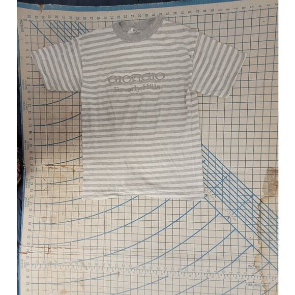 Giorgio Beverly Hills Vintage 80s Embroidered Striped Short Sleeve T Shirt - Picture 5 of 9